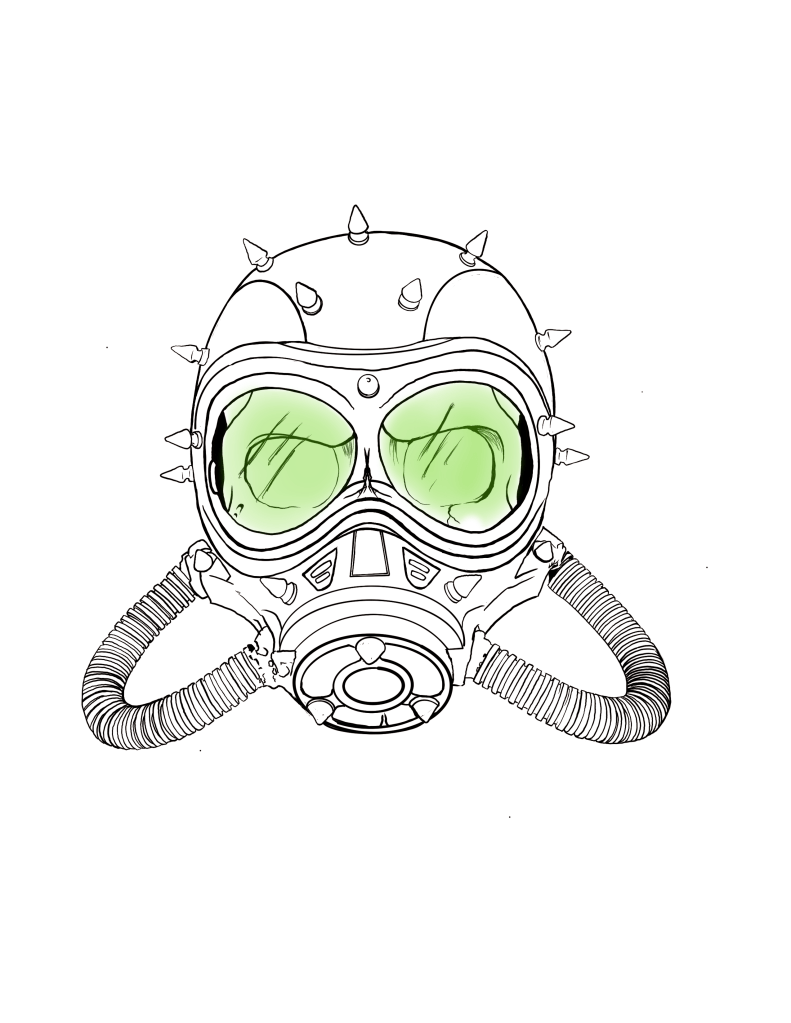 Biohazard Mask with skull drawn in digital format. Image has a transparent background.
