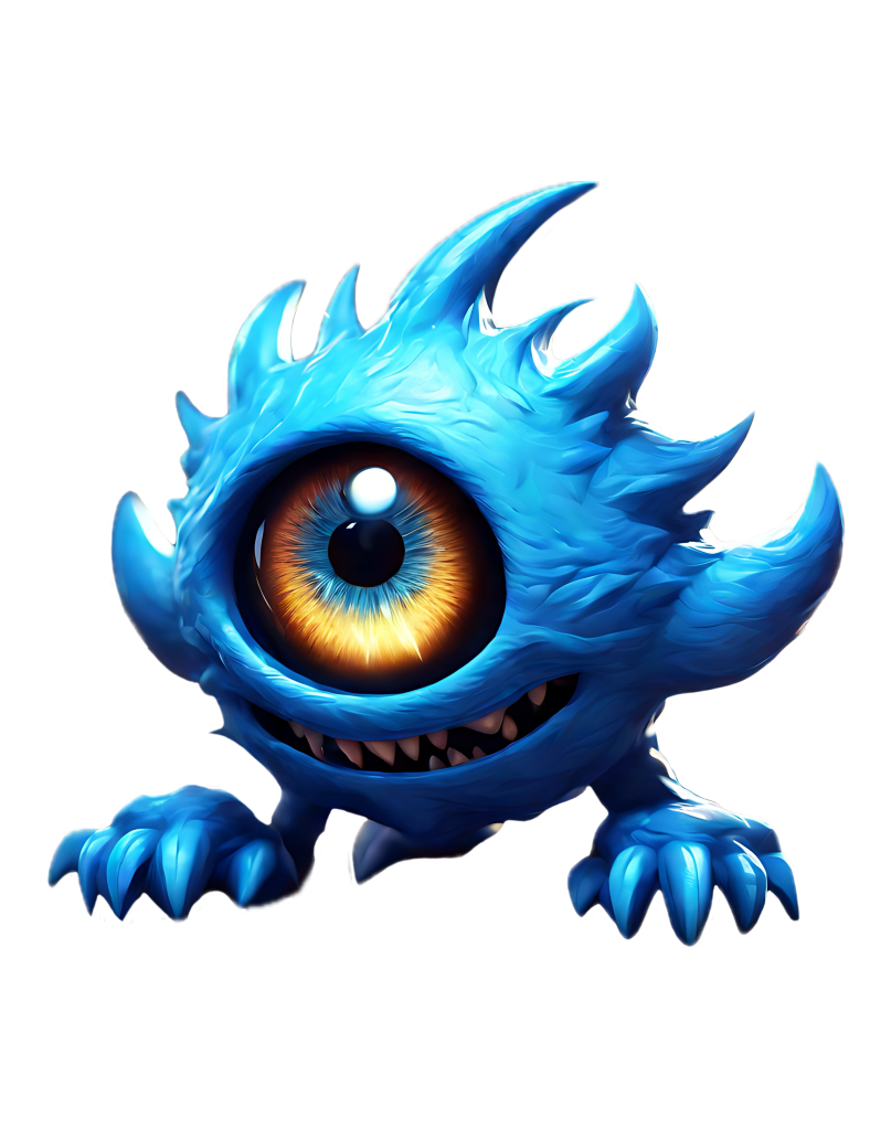 One eye monster drawn in AI digital format. Image has a transparent background.